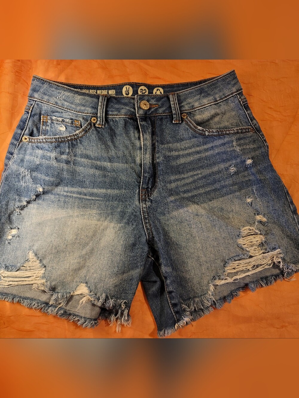 Rewash Light Blue High-Rise Wedge Midi Shorts